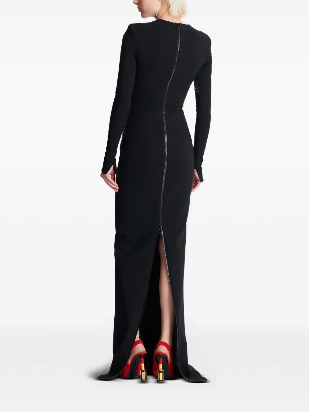 Balmain Maxi-jurk met hoge hals Zwart