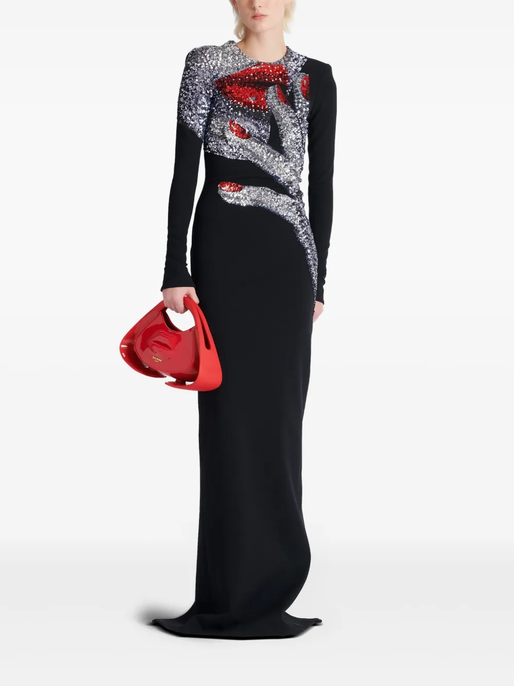 Balmain Maxi-jurk met hoge hals - Zwart