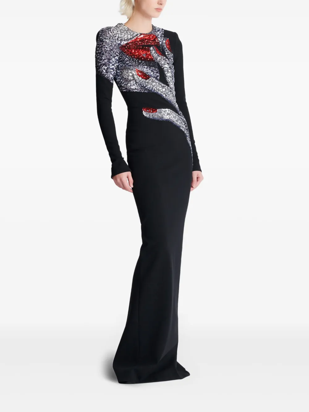 Balmain Maxi-jurk met hoge hals Zwart
