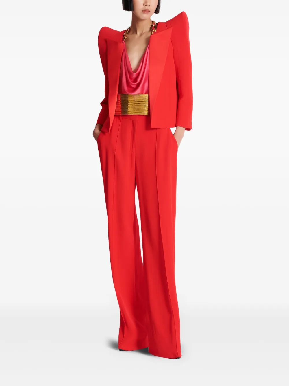Balmain Silk Draped Halterneck Top In Pink