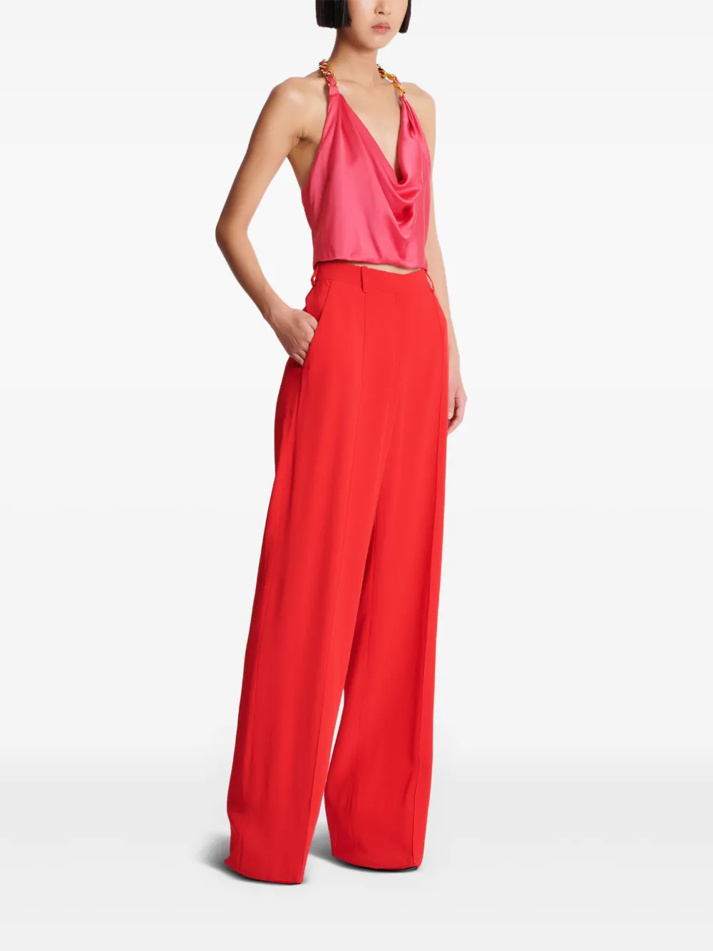 Balmain Silk Draped Halterneck Top In Pink