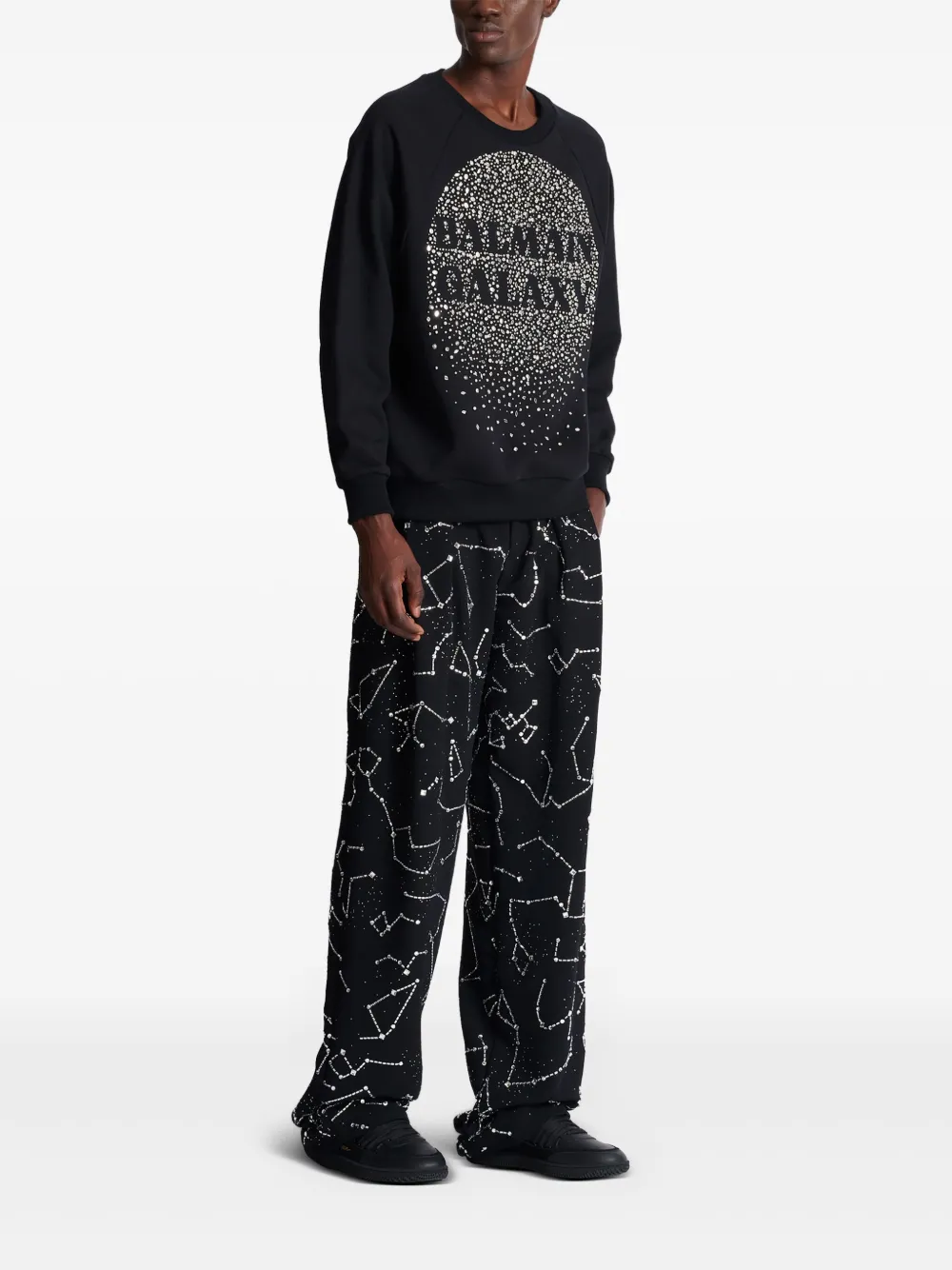 Shop Balmain Galaxy Embroidered Sweatshirt In Black