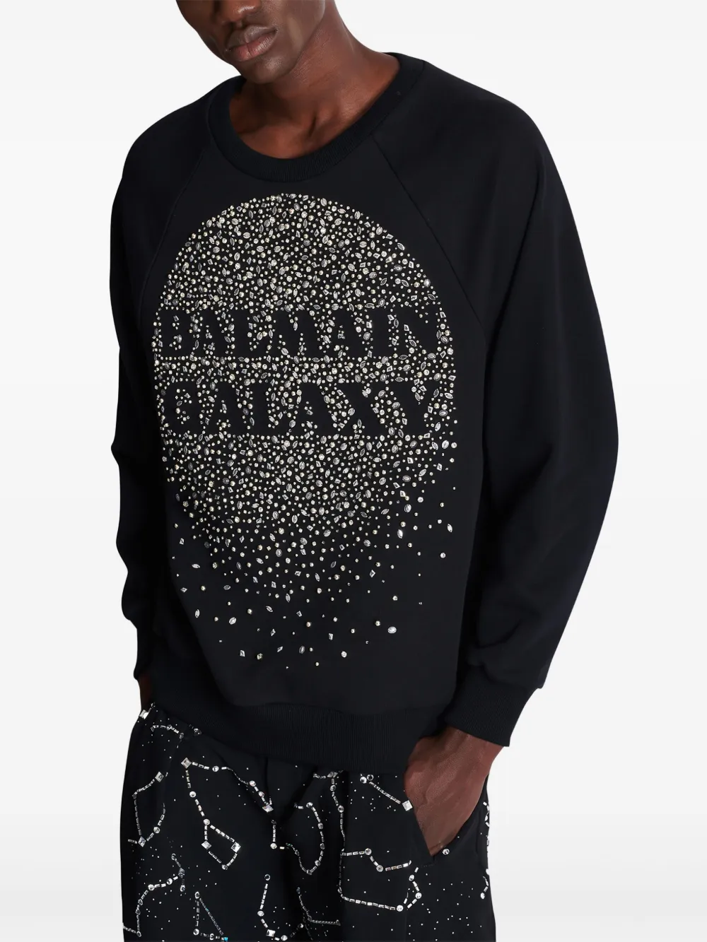 Shop Balmain Galaxy Embroidered Sweatshirt In Black