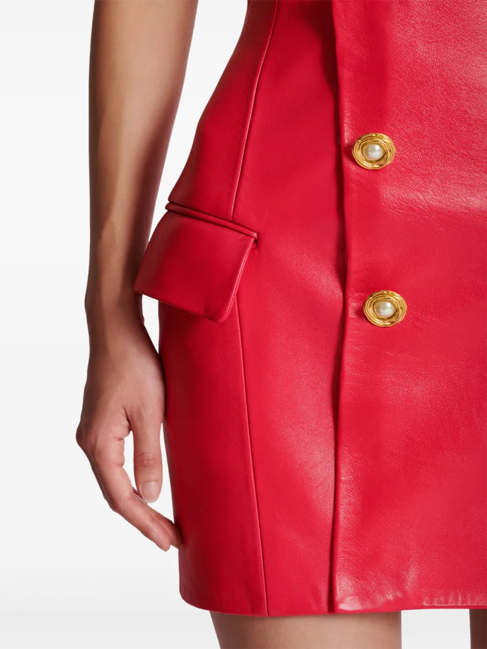 ワンピース BALMAIN Women Mid Skirts FF1R5112JC643KD Red Balmain Lambskin Mini Skirt | Red | FARFETCH