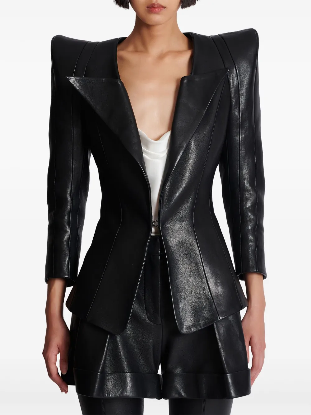 Balmain Getailleerd jack van lamsleer Zwart