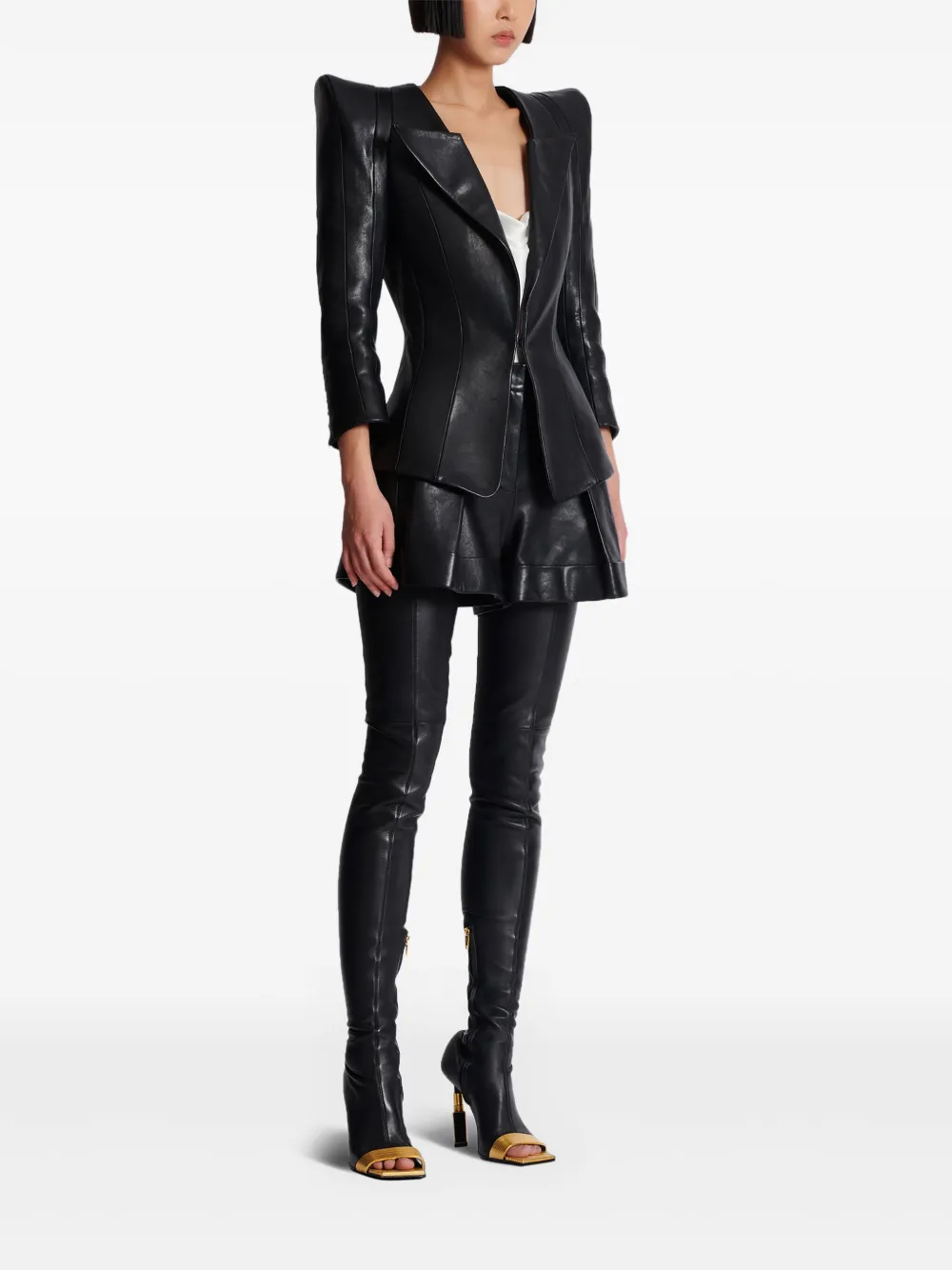 Balmain Getailleerd jack van lamsleer Zwart