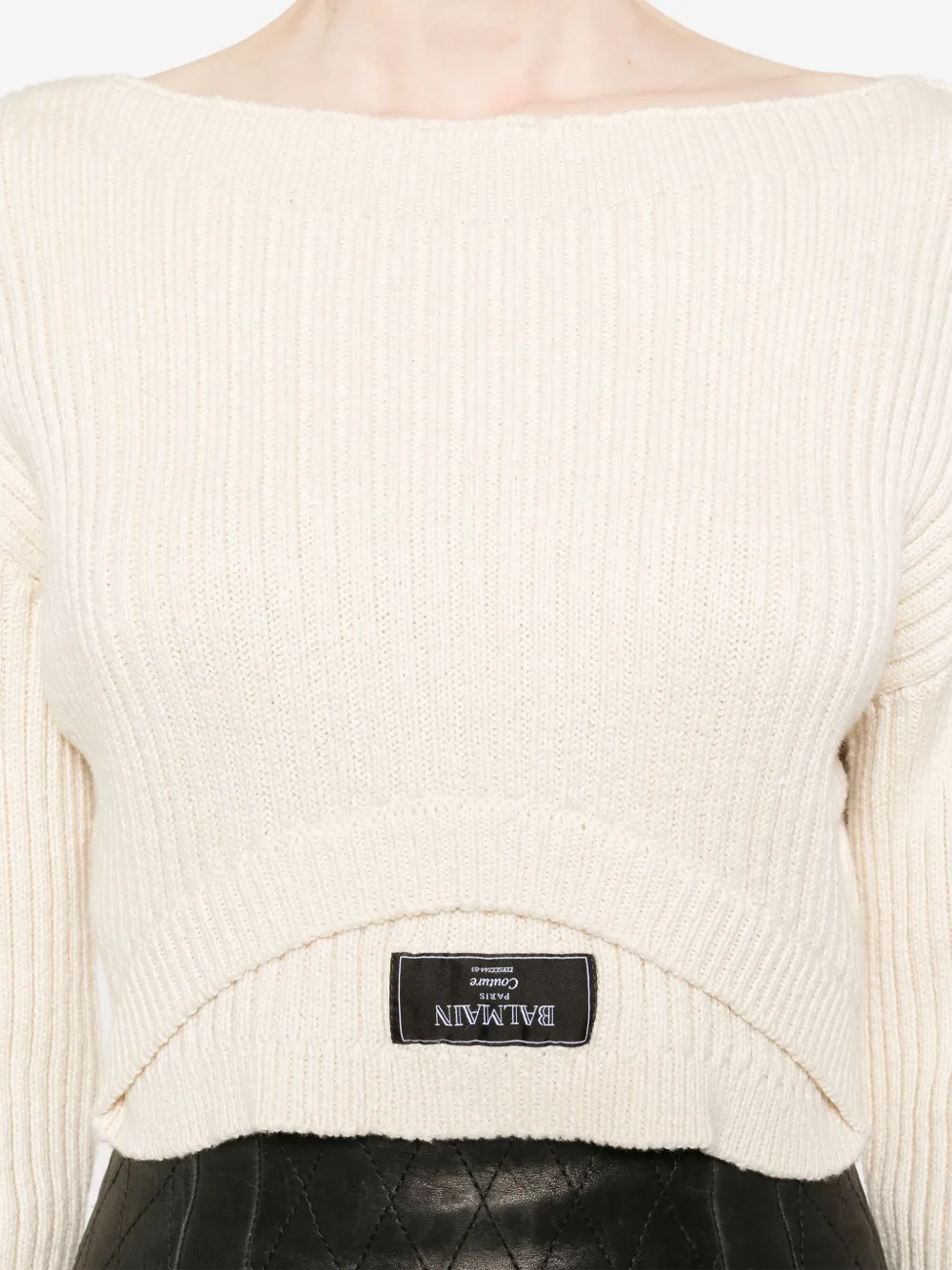 Balmain Geribbelde top met boothals Beige