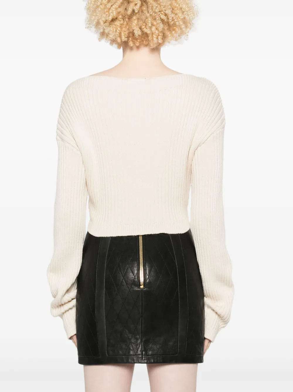 Balmain Geribbelde top met boothals Beige