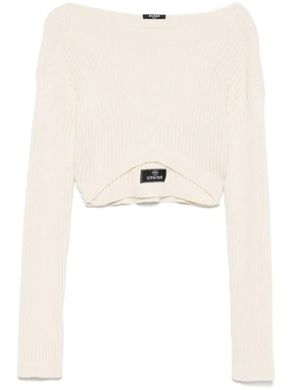 Balmain boat-neck Ribbed Top Neutrals FARFETCH ID