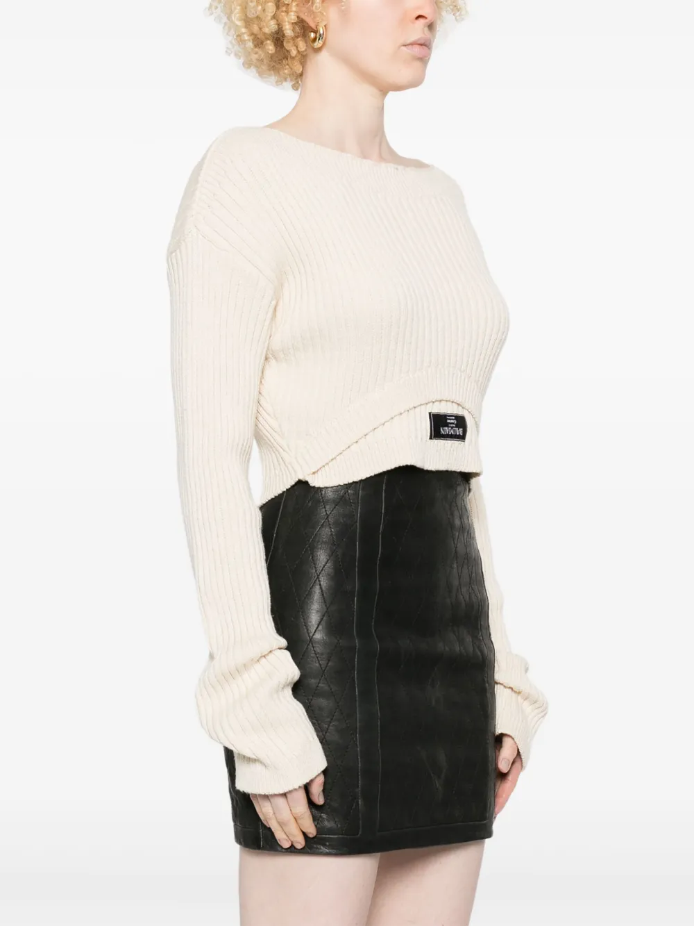 Balmain Geribbelde top met boothals Beige