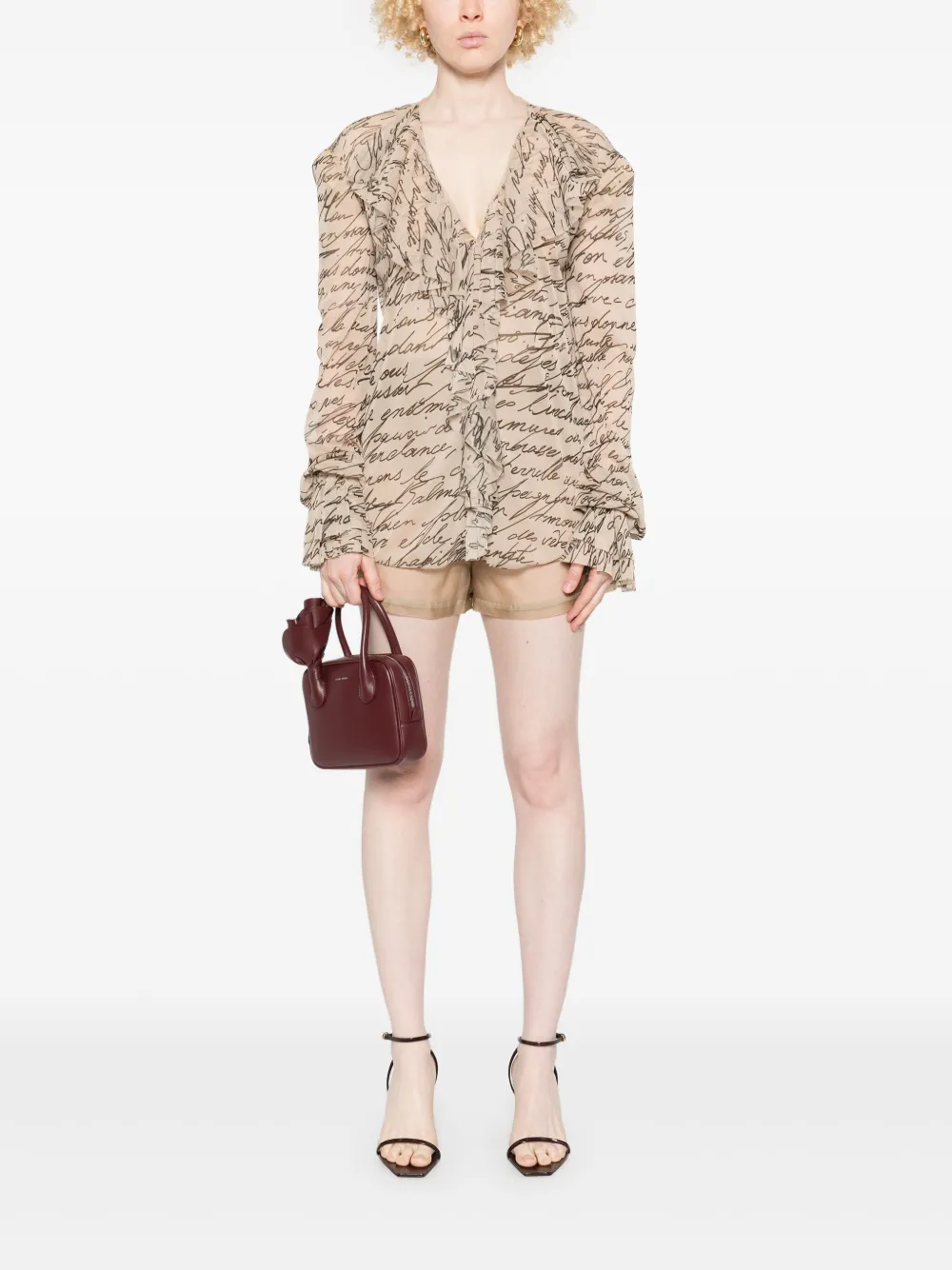 Balmain Love Letter blouse met ruches - Beige