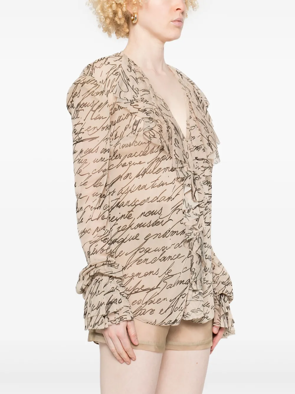 Balmain Love Letter blouse met ruches Beige