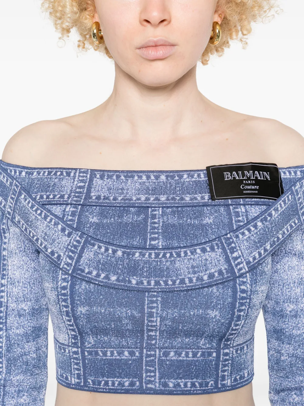 Balmain Cropped top met trompe l'oeil-print Blauw
