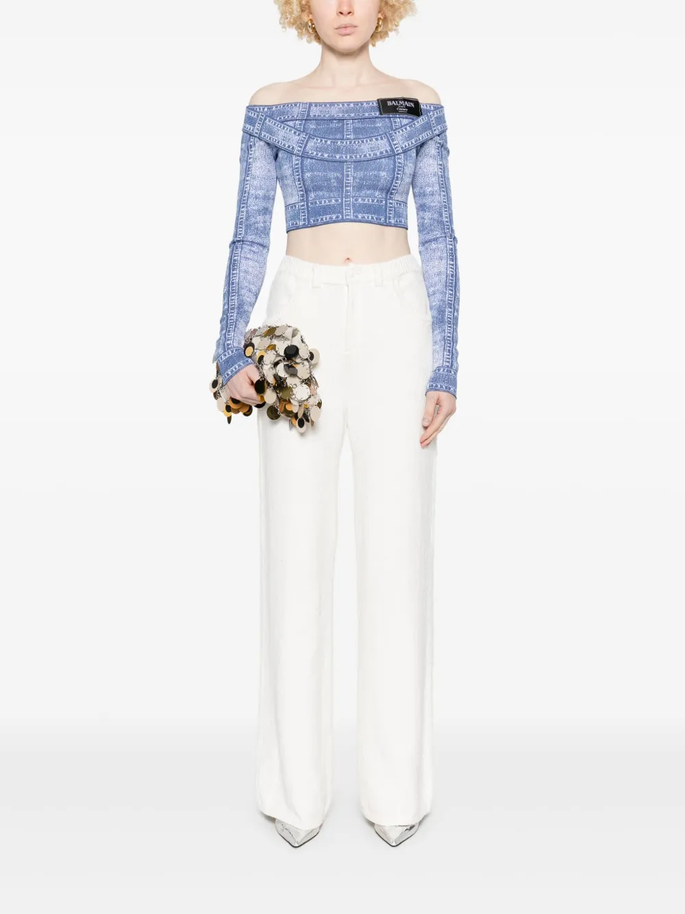 Balmain Cropped top met trompe l'oeil-print Blauw
