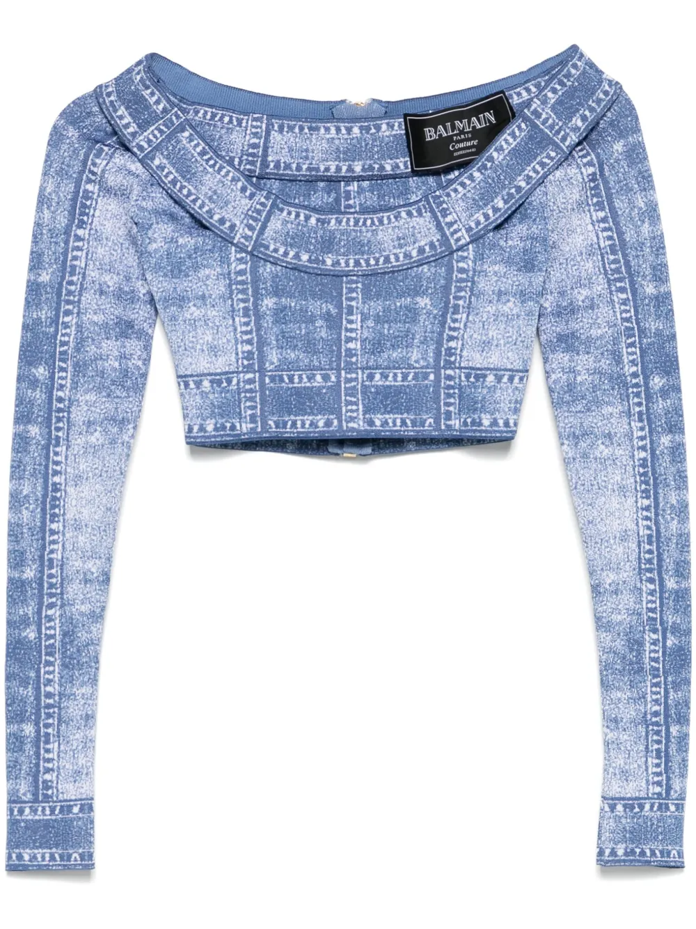 Balmain Cropped top met trompe l'oeil-print Blauw