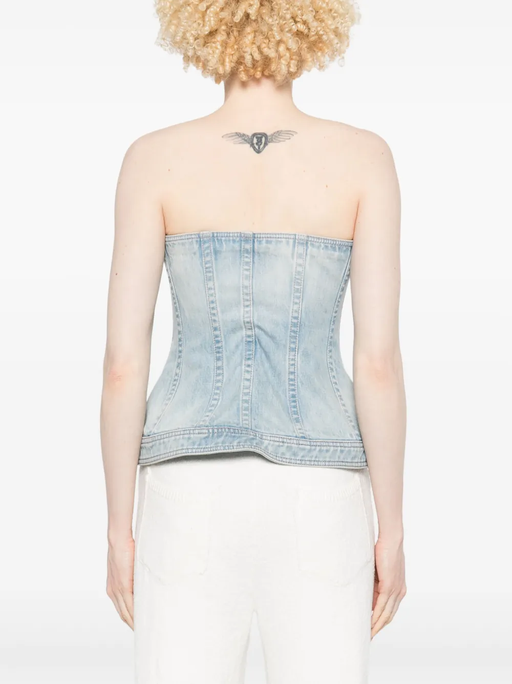 Balmain Denim Corset Top In Blue