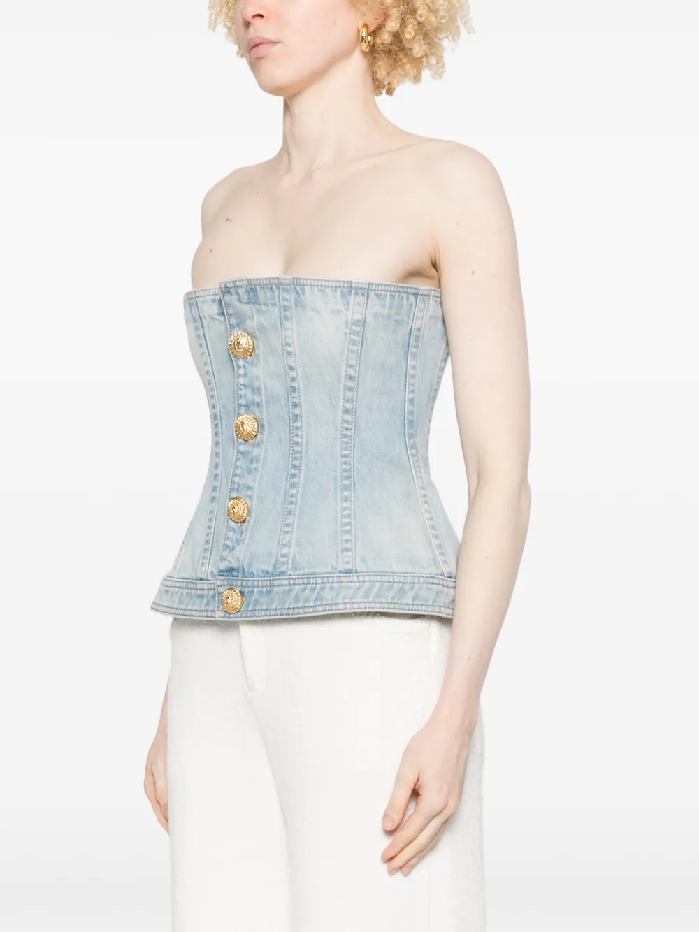 Balmain Denim Corset Top In Blue