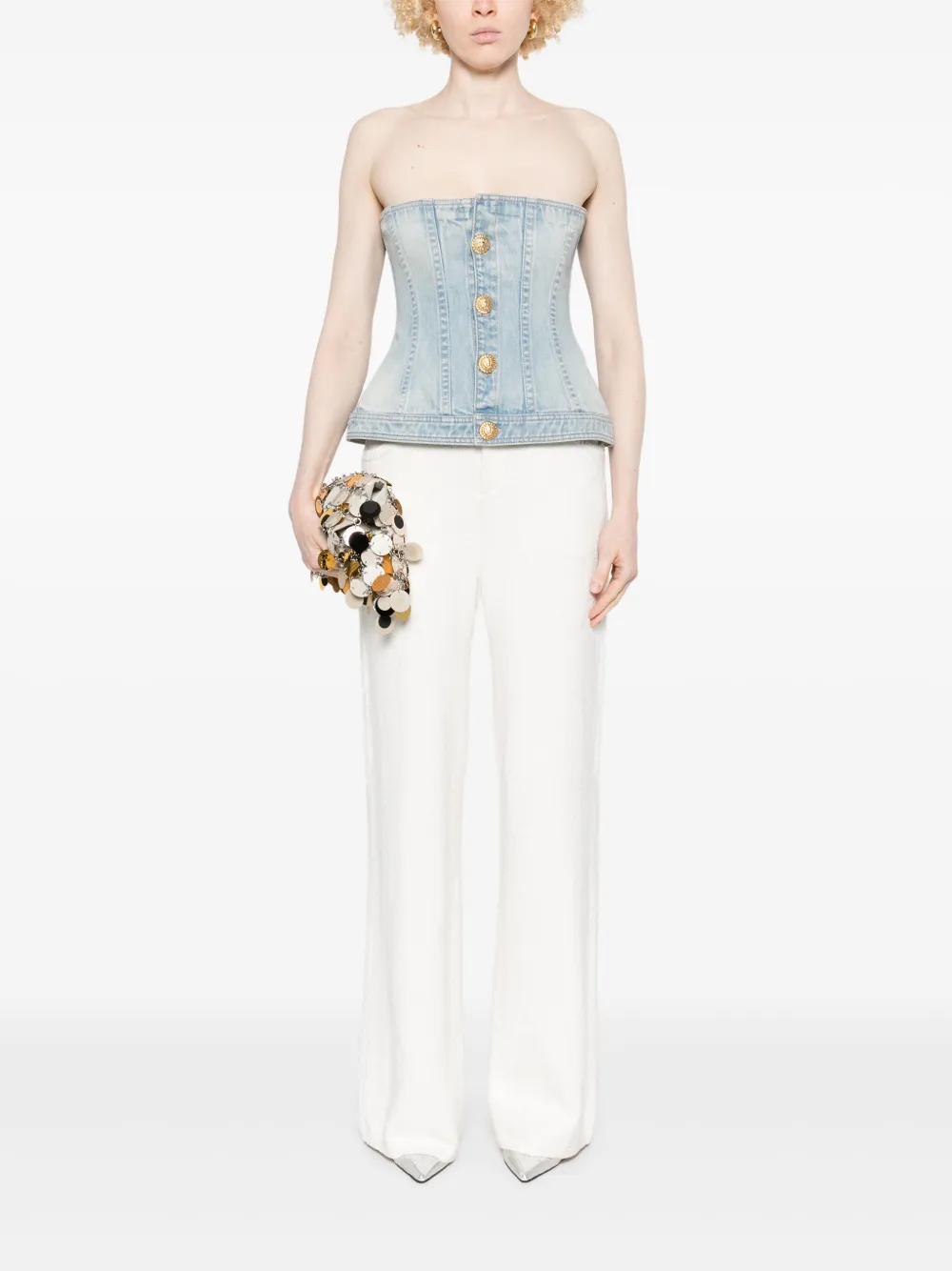 Balmain Denim Corset Top | Blue | FARFETCH HK