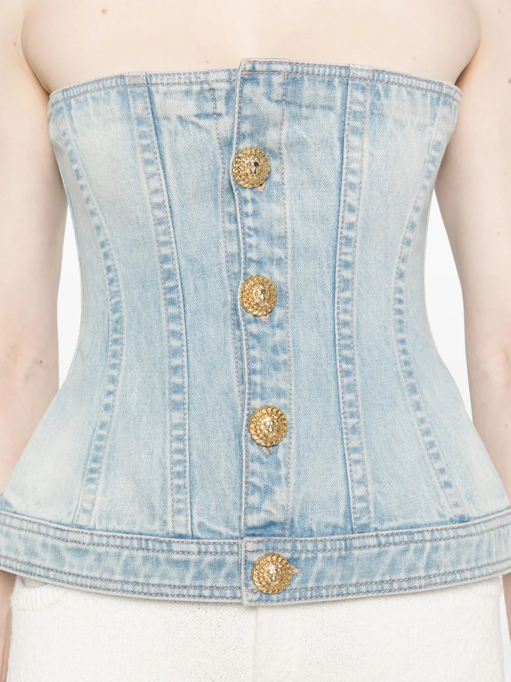 Balmain Denim Corset Top In Blue