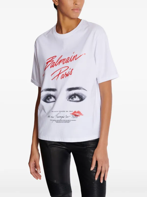 BALMAIN グラフィックTシャツ Mサイズ ホワイト Balmain Eyes-print T-shirt | White | FARFETCH