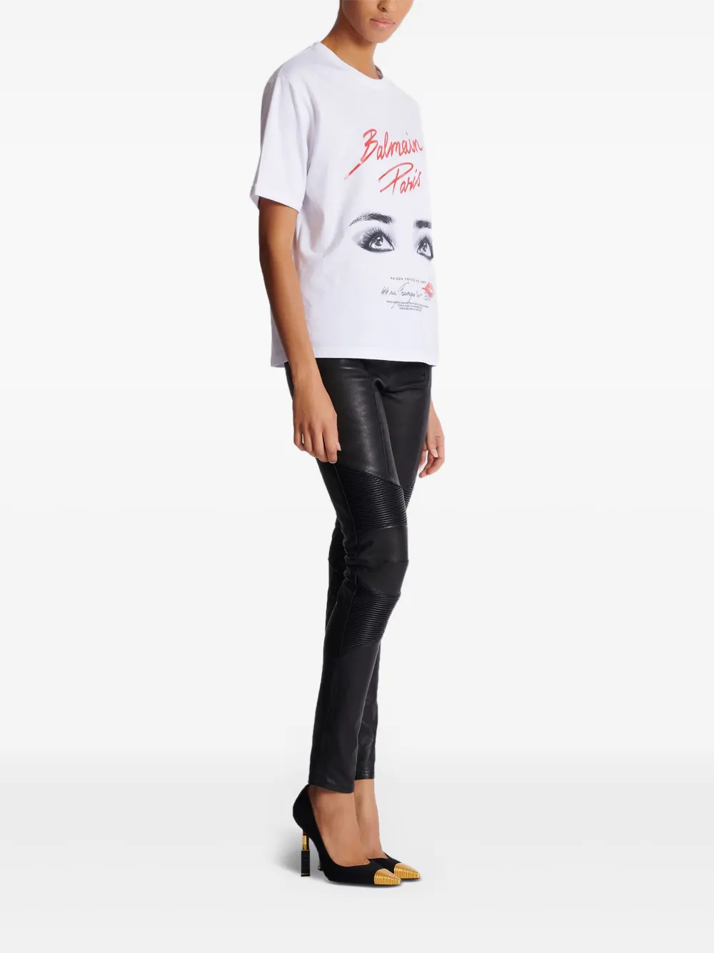 Shop Balmain Eyes-print T-shirt In White