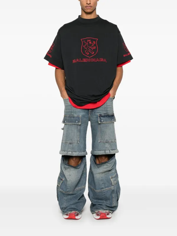 バレンシアガ 22SS コットン Tシャツ 5 メンズ ブラック×グレー