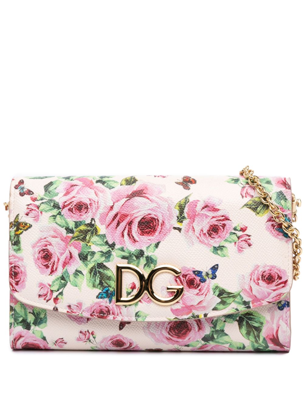 21st Century Leather Rose Print Dauphine Wallet on Chain crossbody bag