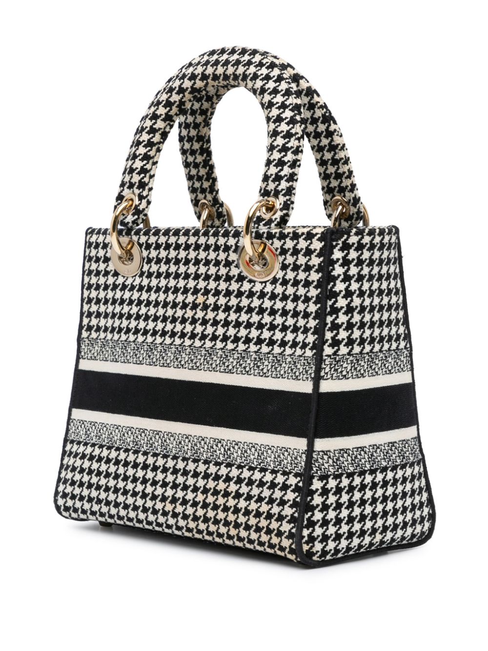 Christian Dior Pre-Owned 2021 Medium Canvas Houndstooth Embroidered Lady D Lite satchel - Black