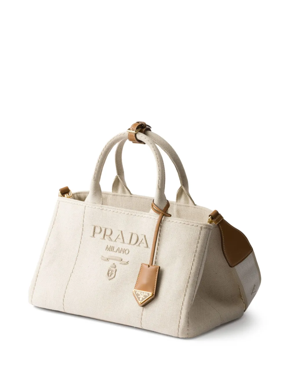 Prada Shopper met geborduurd logo Beige