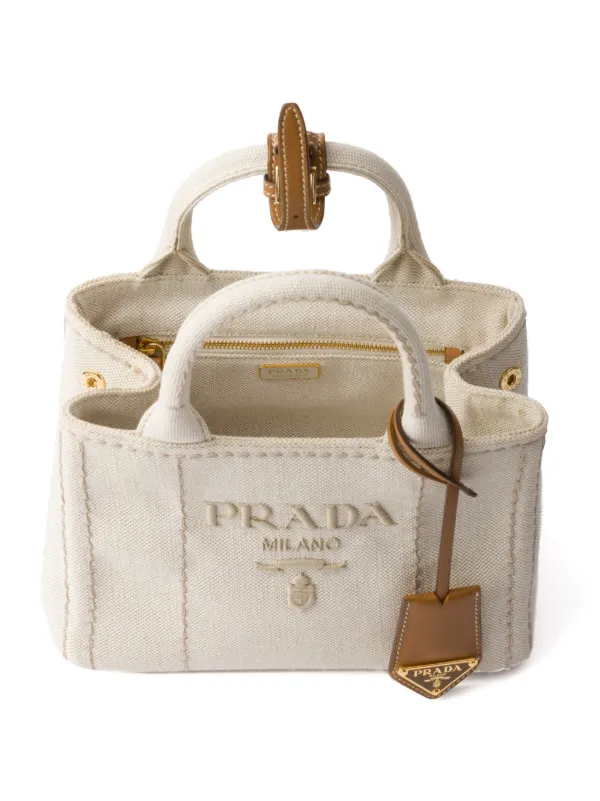 ☆人気☆【PRADA】☆brushed logo tote bag☆ Prada Mini logo-embroidered Tote Bag | Neutrals | FARFETCH