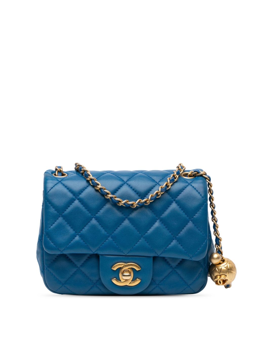 CHANEL Pre-Owned 2019 Mini Square Classic Lambskin Pearl Crush Single Flap crossbody bag - Blue