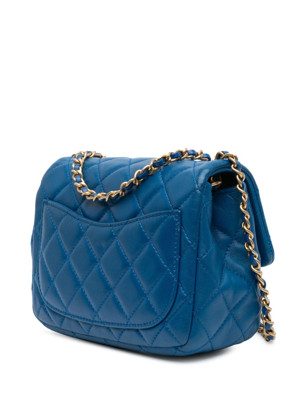 CHANEL Pre-Owned 2019 Mini Square Classic Lambskin Pearl Crush Single Flap crossbody bag - Blauw