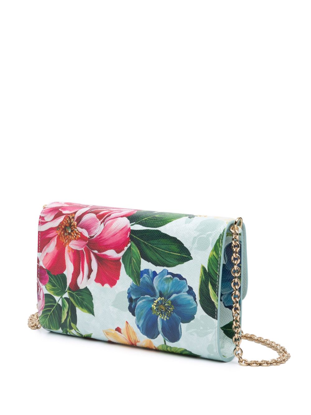 Dolce & Gabbana Pre-Owned 21st Century Leather Floral Print Dauphine Wallet On Chain crossbody bag - Blauw