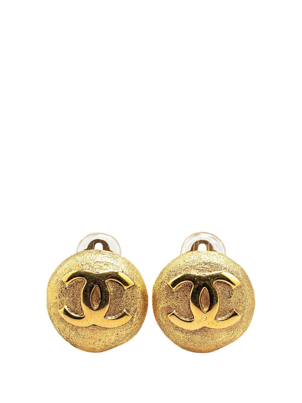 CHANEL Pre-Owned 1980-1990 Gold Plated CC Round Clip on costume earrings