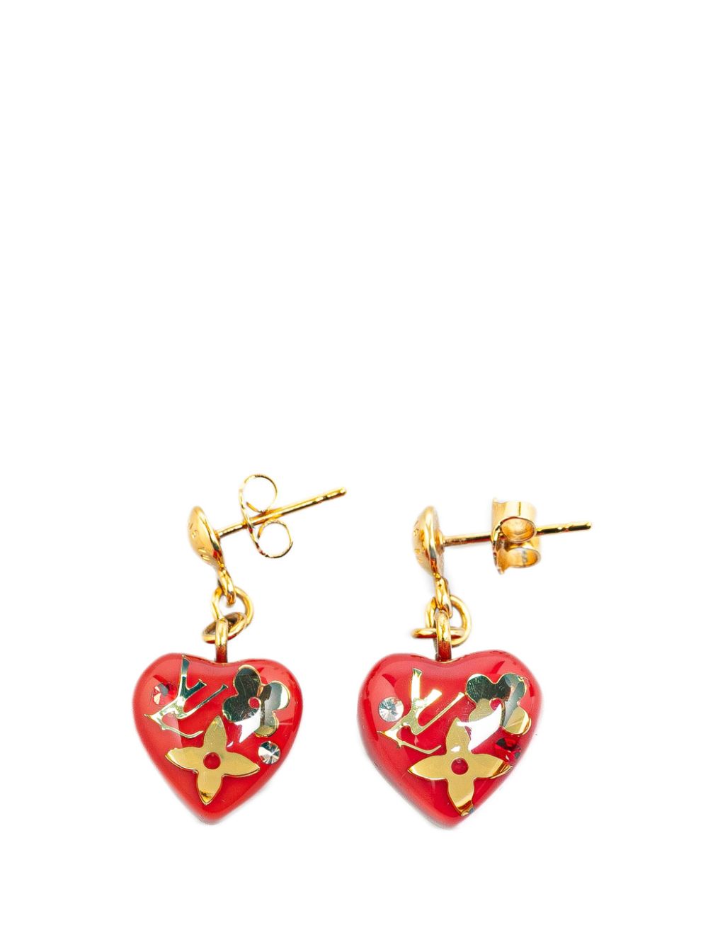 2009 Resin & Crystal Inclusion Heart Drop Push Back costume earrings