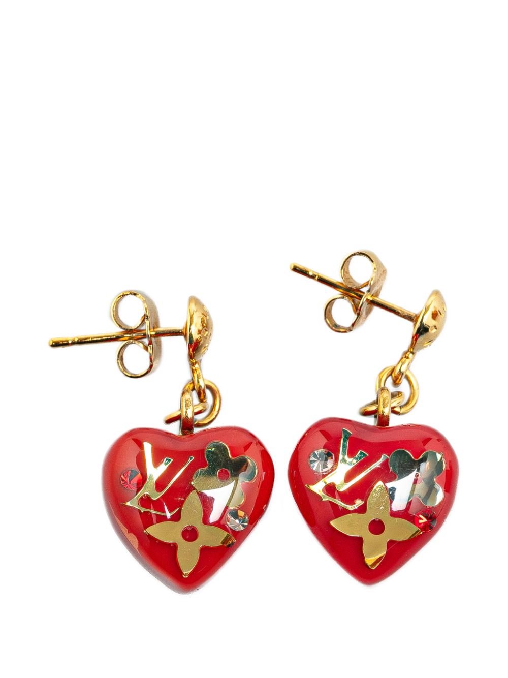 Louis Vuitton Pre-Owned 2009 Resin & Crystal Inclusion Heart Drop Push Back costume earrings - Rood