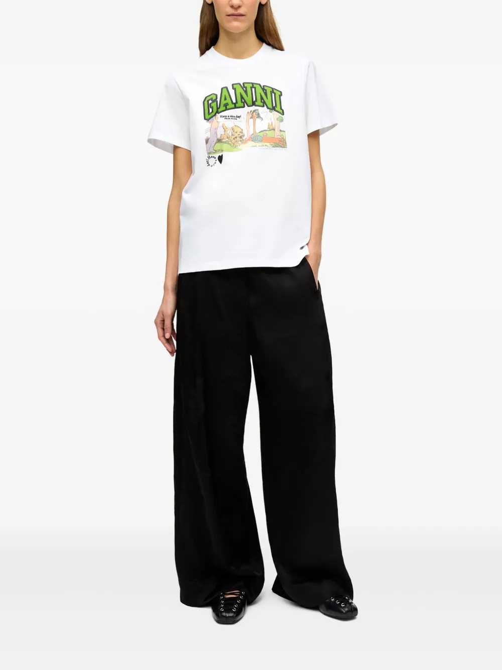 GANNI T-shirt met print - Wit