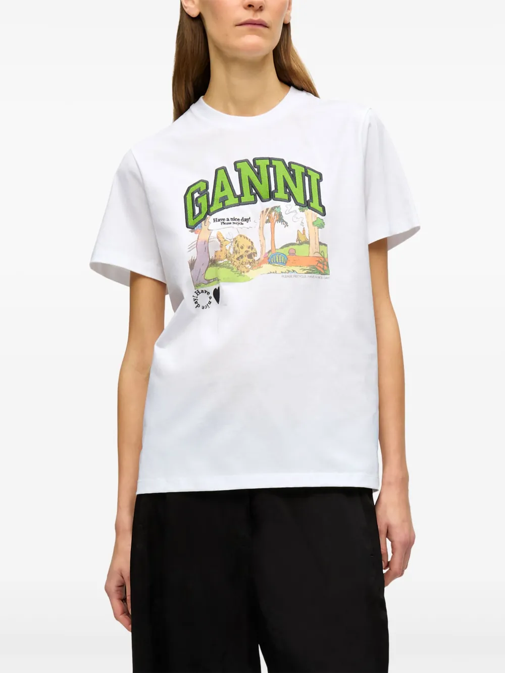 GANNI T-shirt met print Wit