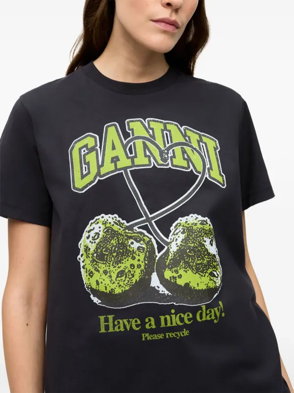 GANNI Printed T-shirt | Black | FARFETCH
