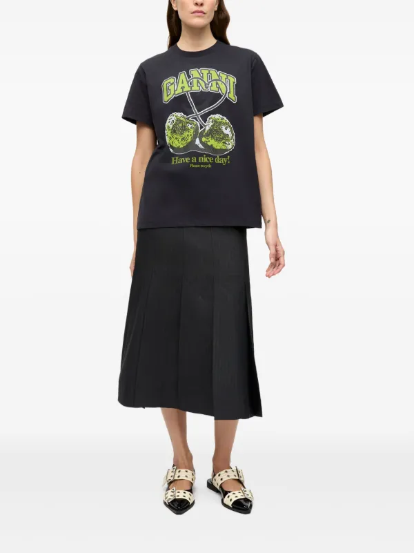 GANNI Printed T-shirt | Black | FARFETCH GANNI Printed T-shirt | Black | FARFETCH