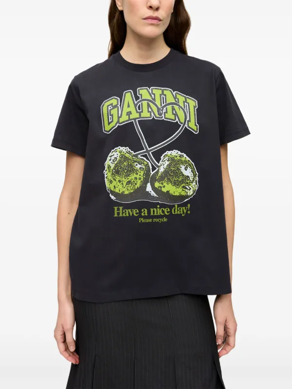 GANNI Printed T-shirt | Black | FARFETCH