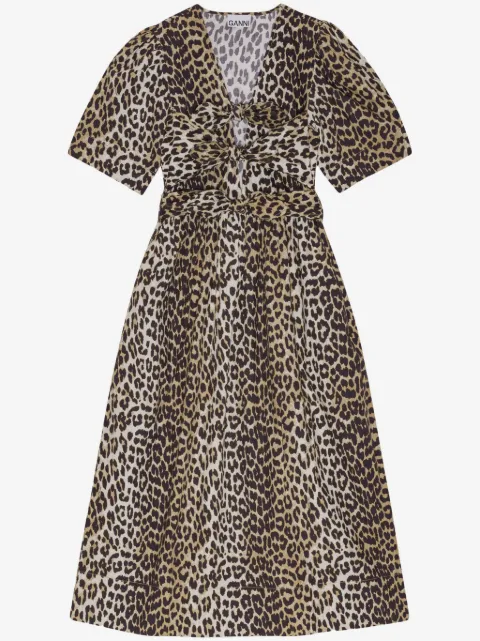 GANNI vestido midi con estampado de leopardo