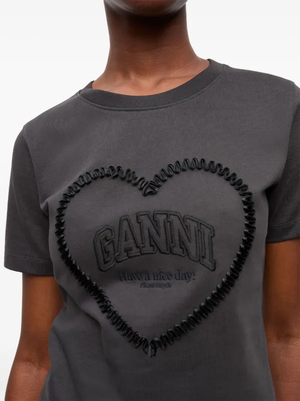 流行に  GANNI FARFETCH | Grey | T-shirt heart-motif トップス