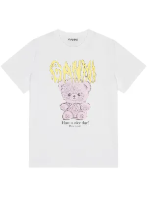 Ganni(ガニー) Tシャツ ロゴ ベア クマ ハート テディー 半袖 GANNI ガニー Tシャツ 半袖 レディース ベーシック ジャージー