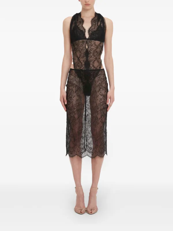 Victoria Beckham chantilly-lace Midi Skirt | Black | FARFETCH