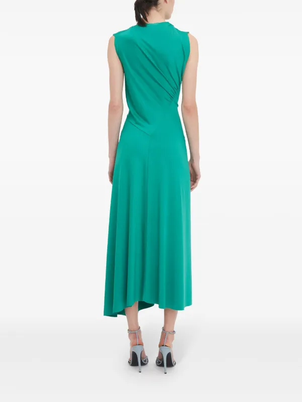 オールインワン・サロペット Victoria Beckham Draped Midi Dress Green Draped Tuck Detail Midi Dress in Algae | Designer Dresses