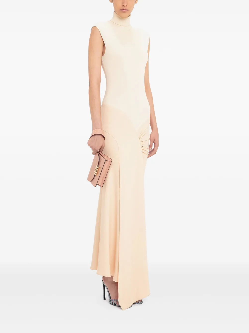 Victoria Beckham Maxi-jurk met kapmouwen en gebreid vlak Beige