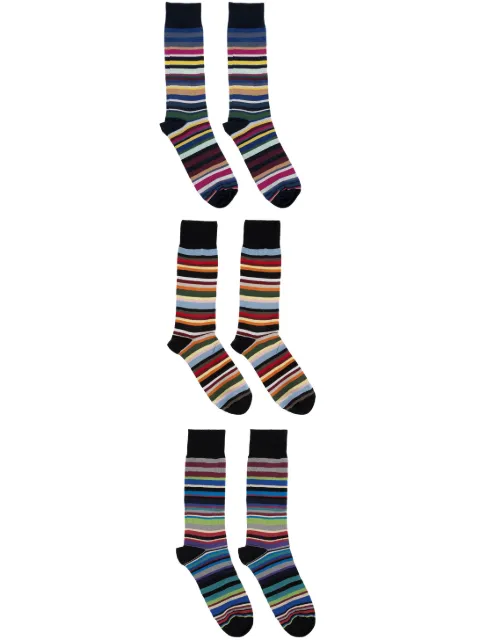 Paul Smith set de  tres pares de calcetines con motivo de rayas