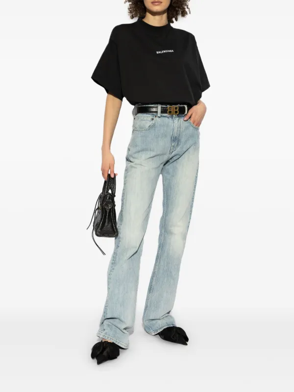 Tシャツ・カットソー BALENCIAGA Women Tops 7932824E2B9 1081 BLACK Balenciaga studded-logo T-shirt | Black | FARFETCH