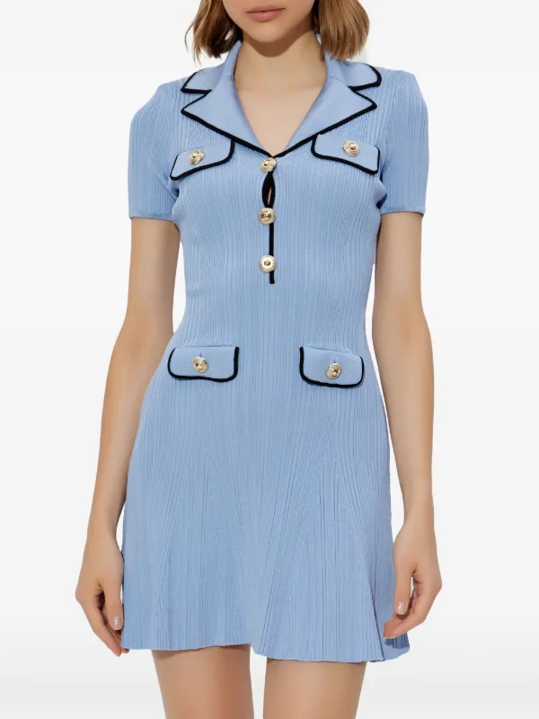 SALE＊Self-Portrait >> リブニットミニドレス Self-Portrait リブニット ミニドレス | ブルー | FARFETCH JP